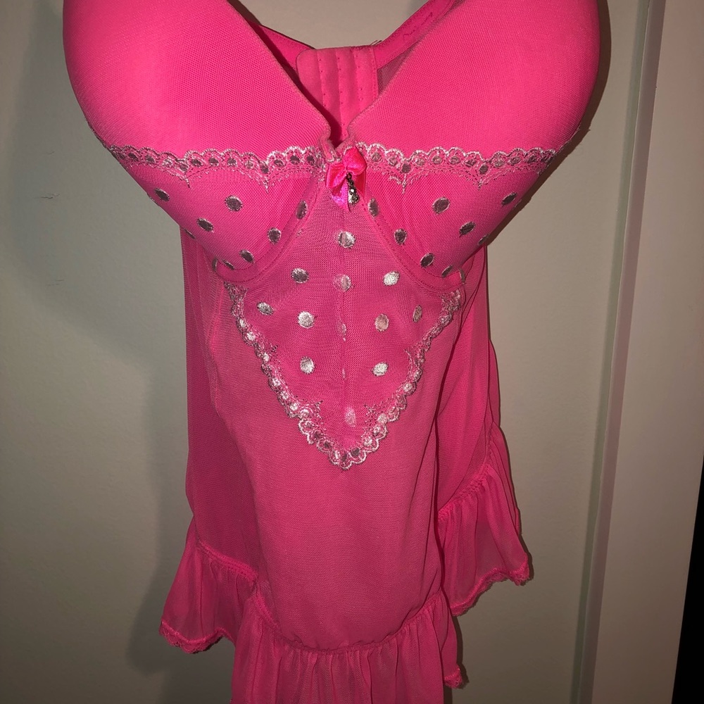 Cute pink and silver teddy 40DD #babydoll lingerie